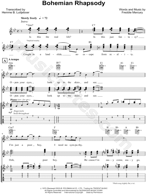 free sheet music bohemian rhapsody